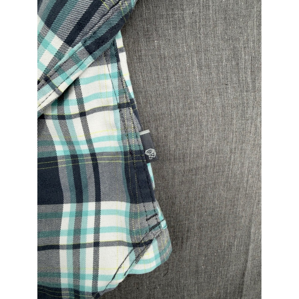 Mountain Hardwear Womens Plaid Hooded Flannel‎ Shirt Gray Teal Stretch Medium - Picture 5 of 8